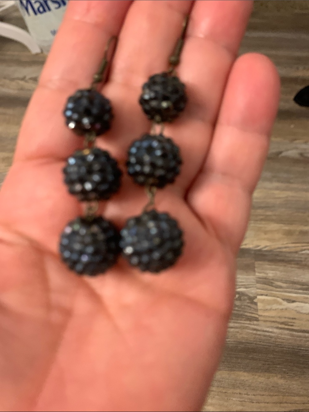 Women's Triple Bead Drop Earrings - Black Crystal Beads